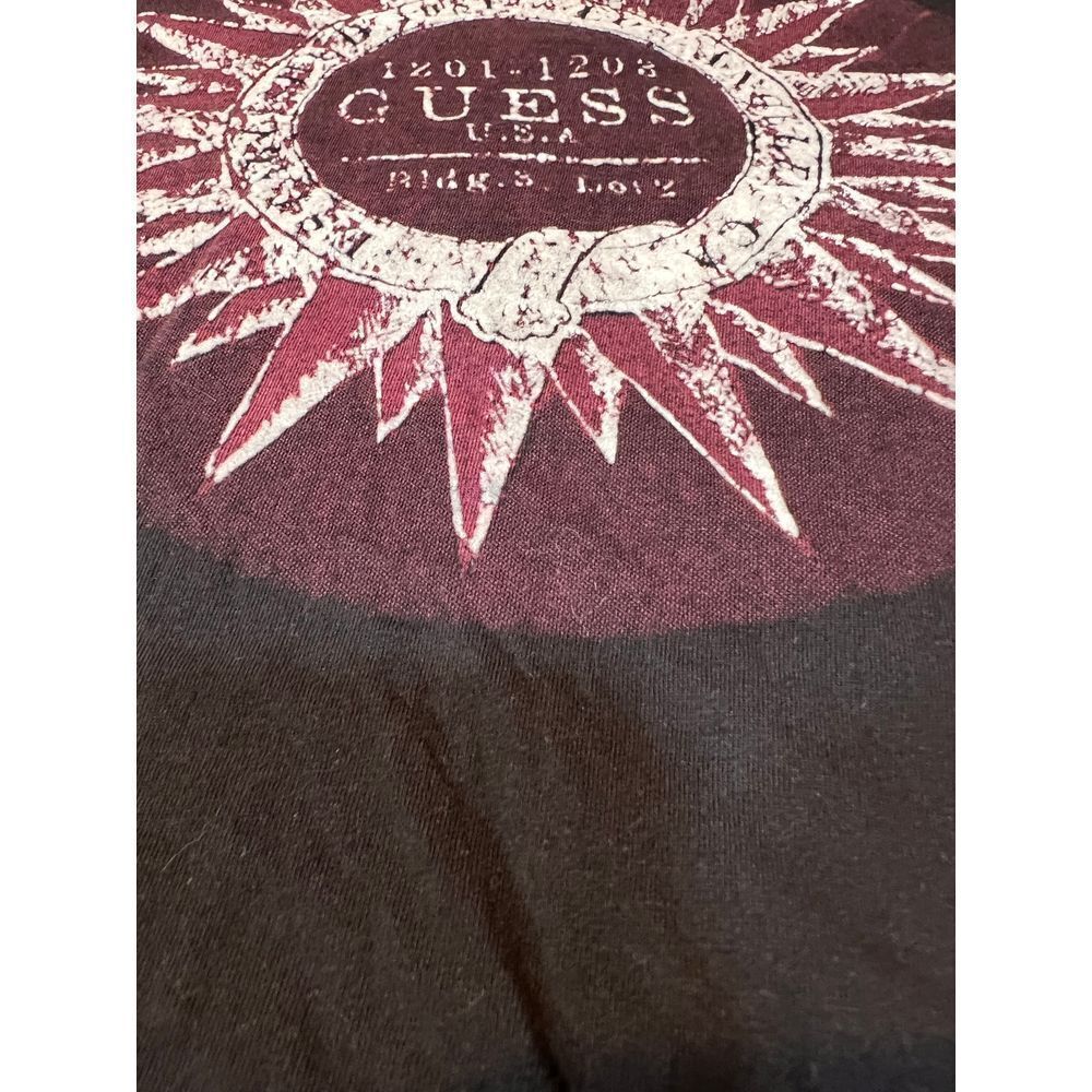GUESS Black Graphic T-Shirt Sun Burst Logo Vintage Style Cotton Casual Tee Sz L - Picture 6 of 14